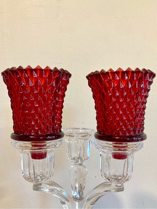 Vintage Other - 2 Pegged Glass Votive Holders Vintage Red Painted Diamond Pattern 70s-80s Decor
